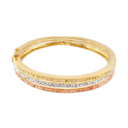 Tricolor hinged bangle with pave bands in yellow, rose, white tones by Lauren G Adams on Tampa Home & Garden Store