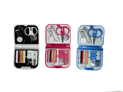 Three River Country Gear sewing kits in black, pink, blue cases with scissors, thread, buttons on Tampa Home & Garden Store