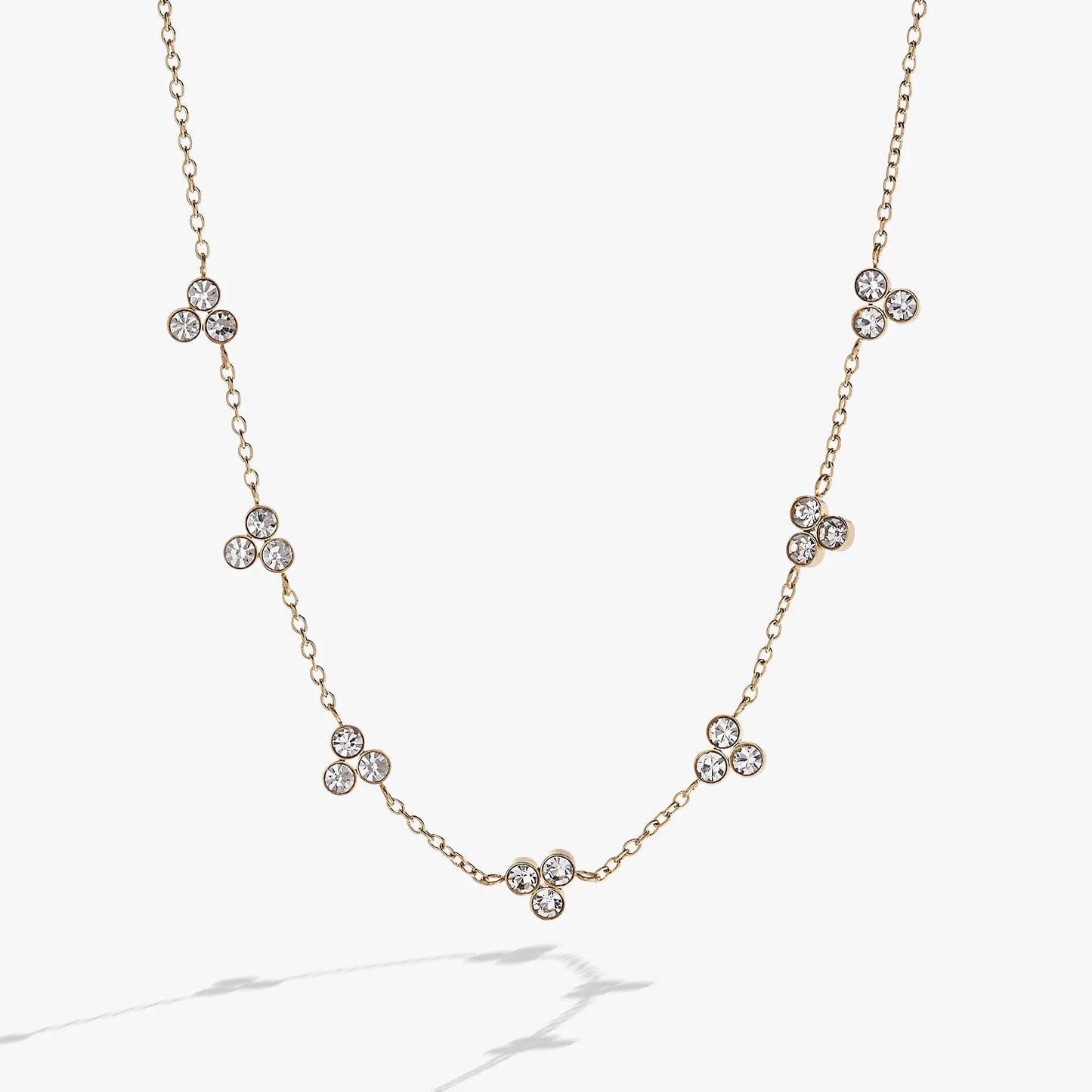 Triple Stone Crystal Necklace by Alex and Ani, gold-tone chain with crystal clusters on Tampa Home & Garden Store
