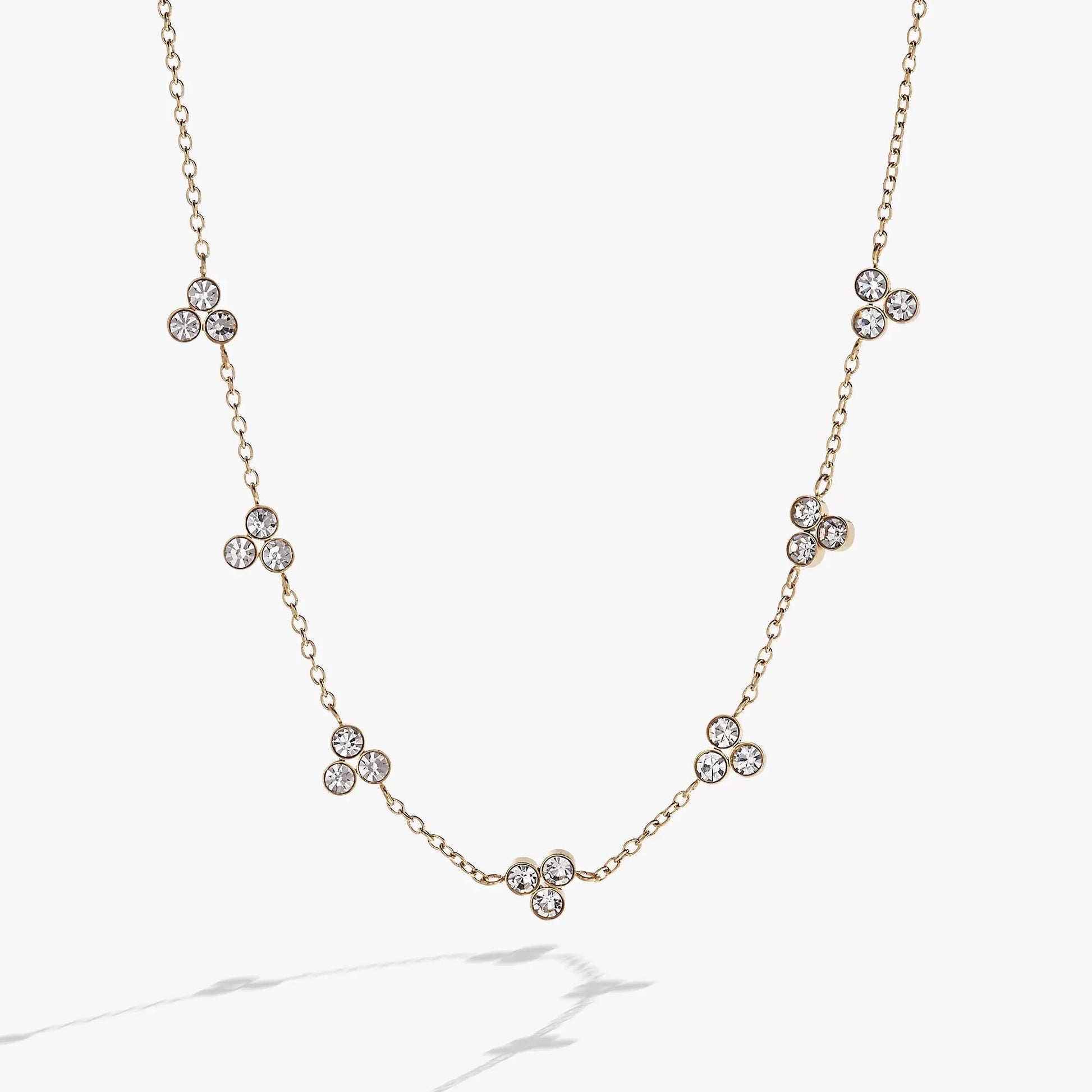 Triple Stone Crystal Necklace by Alex and Ani, gold-tone chain with crystal clusters on Tampa Home & Garden Store