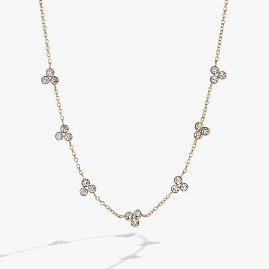 Triple Stone Crystal Necklace by Alex and Ani, gold-tone chain with crystal clusters on Tampa Home & Garden Store