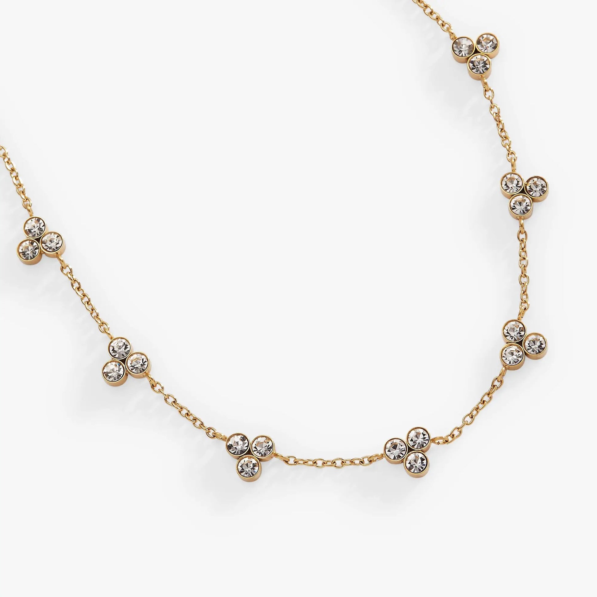 Triple Stone Crystal Inline Necklace by ALEX AND ANI, gold-tone chain with crystal clusters on Tampa Home & Garden Store