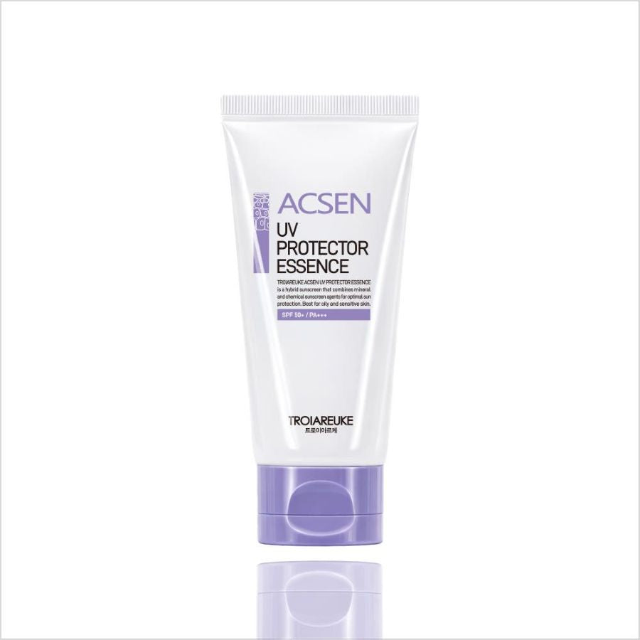 TROIAREUKE UV Protector Cream SPF50+ PA+++ sunscreen tube Seoulia, white with purple cap on Tampa Home & Garden Store