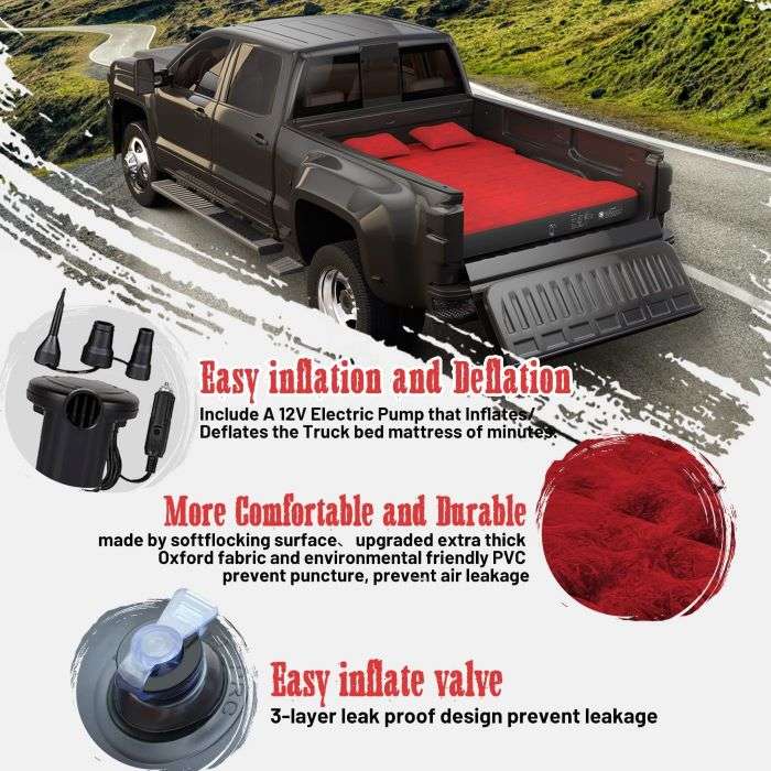 Truck bed air mattress 5.5–6.5ft red, Dikasun Outdoor, pump kit included on Tampa Home & Garden Store