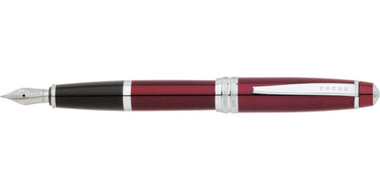 Bailey red lacquer stainless steel fountain pen by A.T. Cross, medium nib, chrome accents on Tampa Home & Garden Store