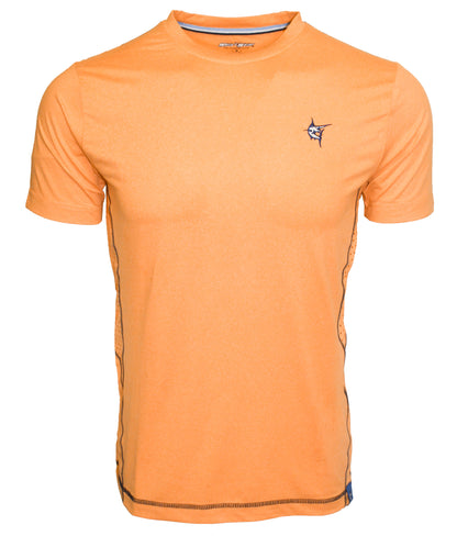Grander Short Sleeve Performance Tee by White Water Life in orange with navy logo on chest on Tampa Home & Garden Store