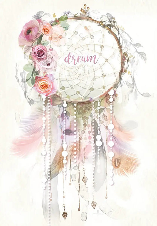 Birthday Card Birthday Dreams glitter accents featuring a dreamcatcher and pink roses on Tampa Home & Garden Store