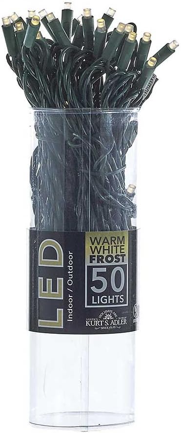 LED 50-light 5mm warm white frosted string lights on green wire by Kurt Adler on Tampa Home & Garden Store