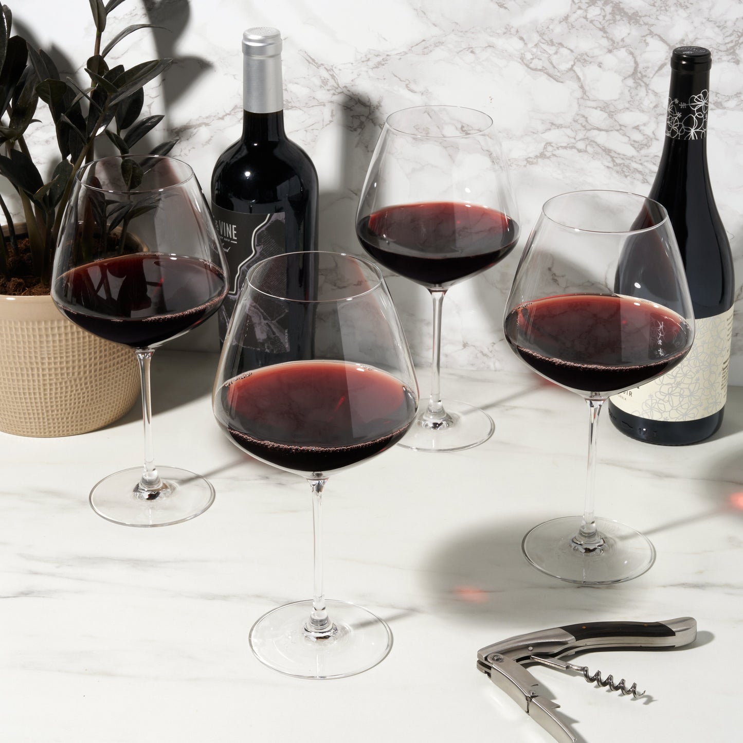 Inez Crystal Burgundy Wine Glasses Set of Four