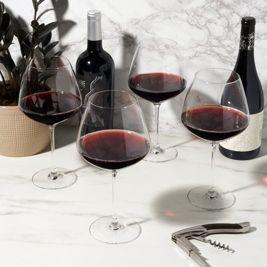 Inez Crystal Burgundy Wine Glasses Set of Four