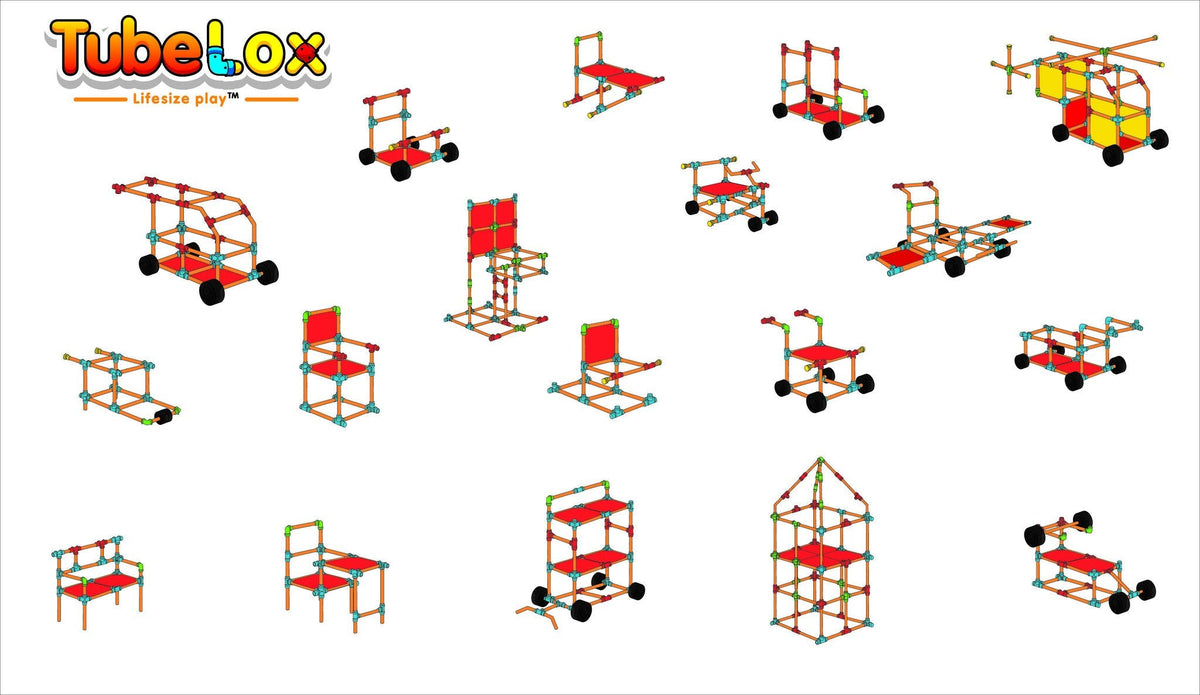 TubeLox Deluxe Set STEM toy, 2 x bundles with 2 bags, colorful modular builds with wheels on Tampa Home & Garden Store