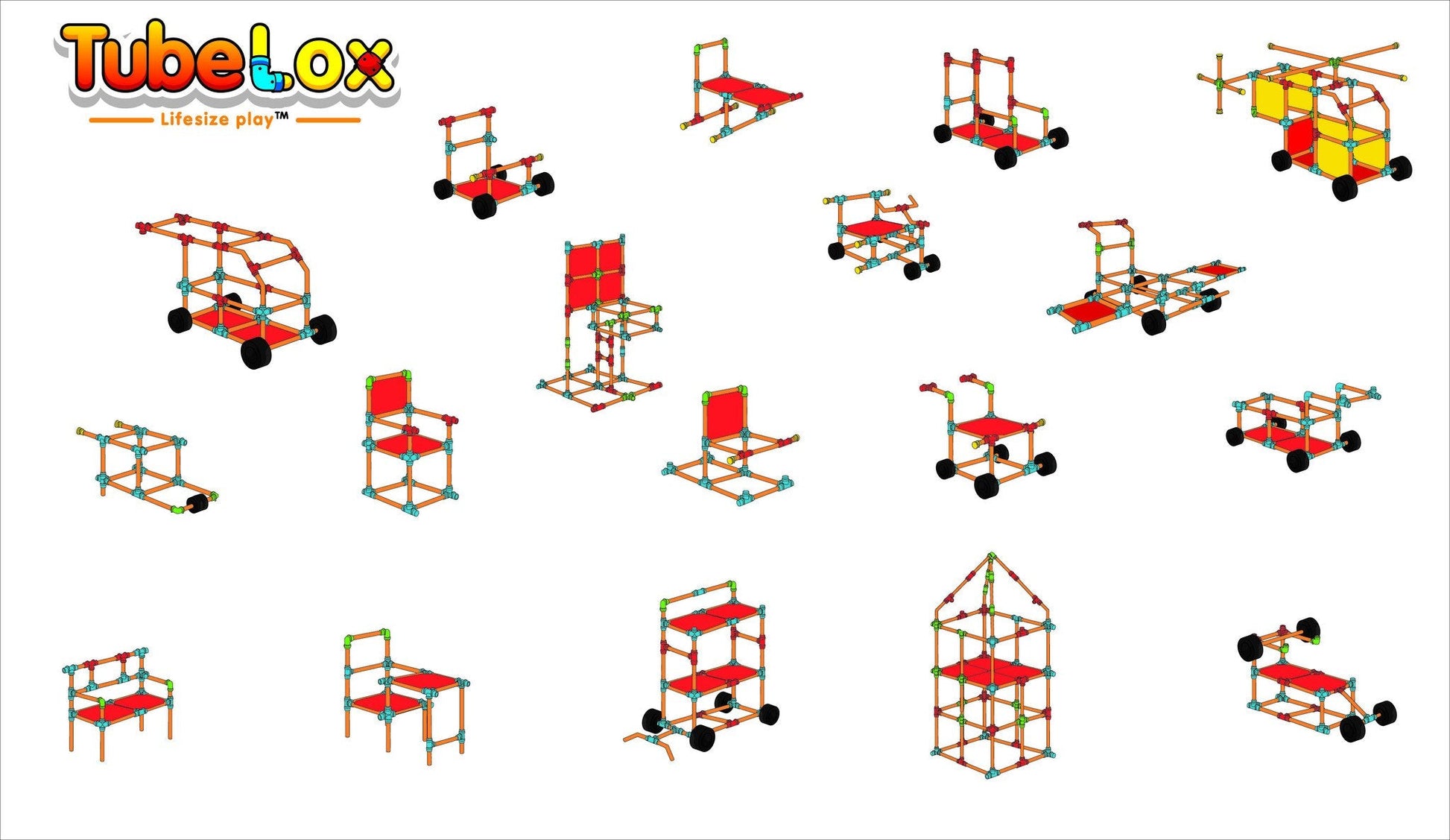 TubeLox Deluxe Set STEM toy, 2 x bundles with 2 bags, colorful modular builds with wheels on Tampa Home & Garden Store