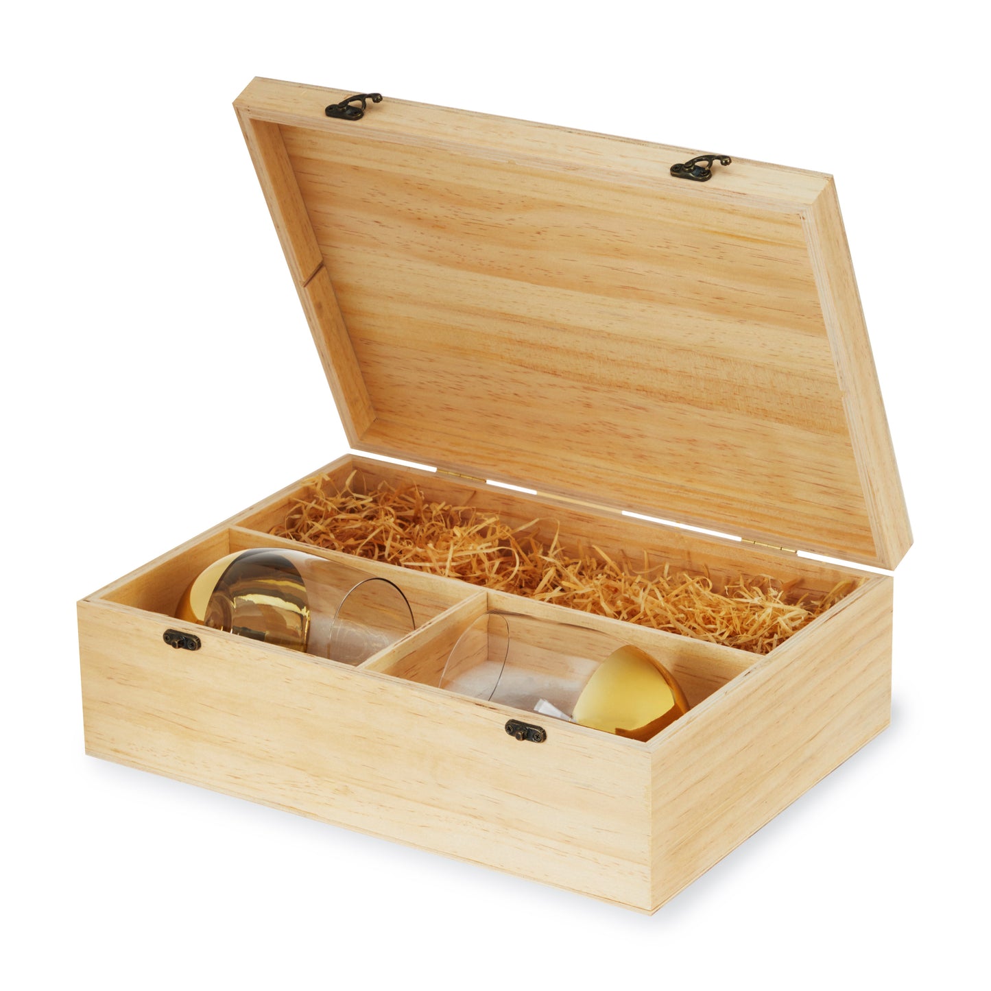 Wooden Wine Gift Box with Two Stemless Glasses