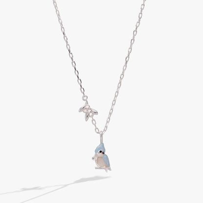 Tufted Titmouse Bird Pendant Necklace by ALEX AND ANI, silver chain with blue bird charm on Tampa Home & Garden Store