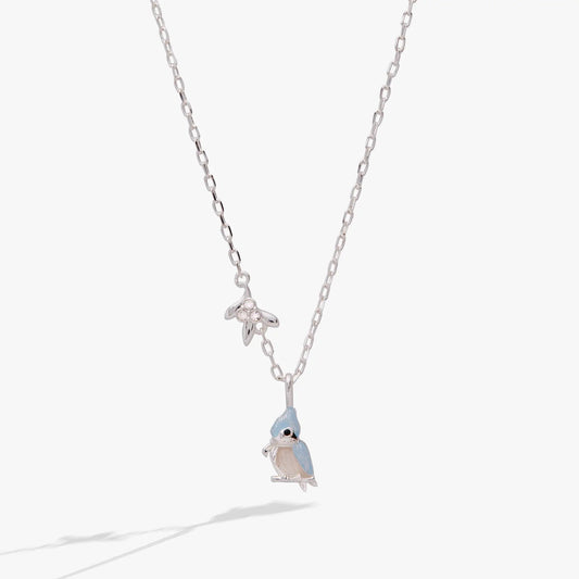 Tufted Titmouse Bird Pendant Necklace by ALEX AND ANI, silver chain with blue bird charm on Tampa Home & Garden Store