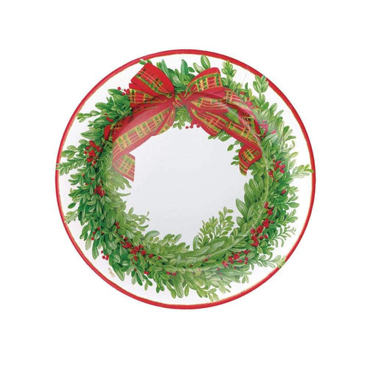 Assiettes à salade et à dessert en papier décorées de couronnes de buis et de baies