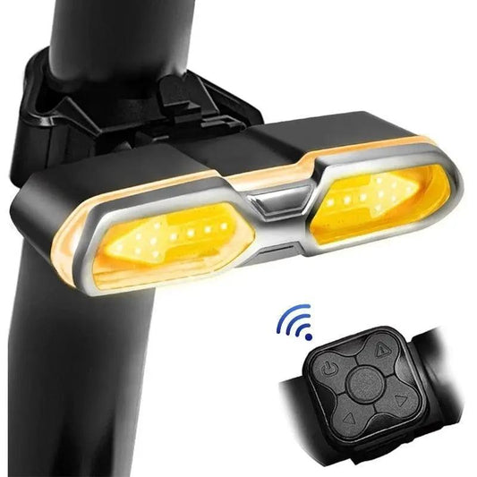 Stevvex bicycle taillight with dual yellow LED panels, USB rechargeable and remote control on Tampa Home & Garden Store