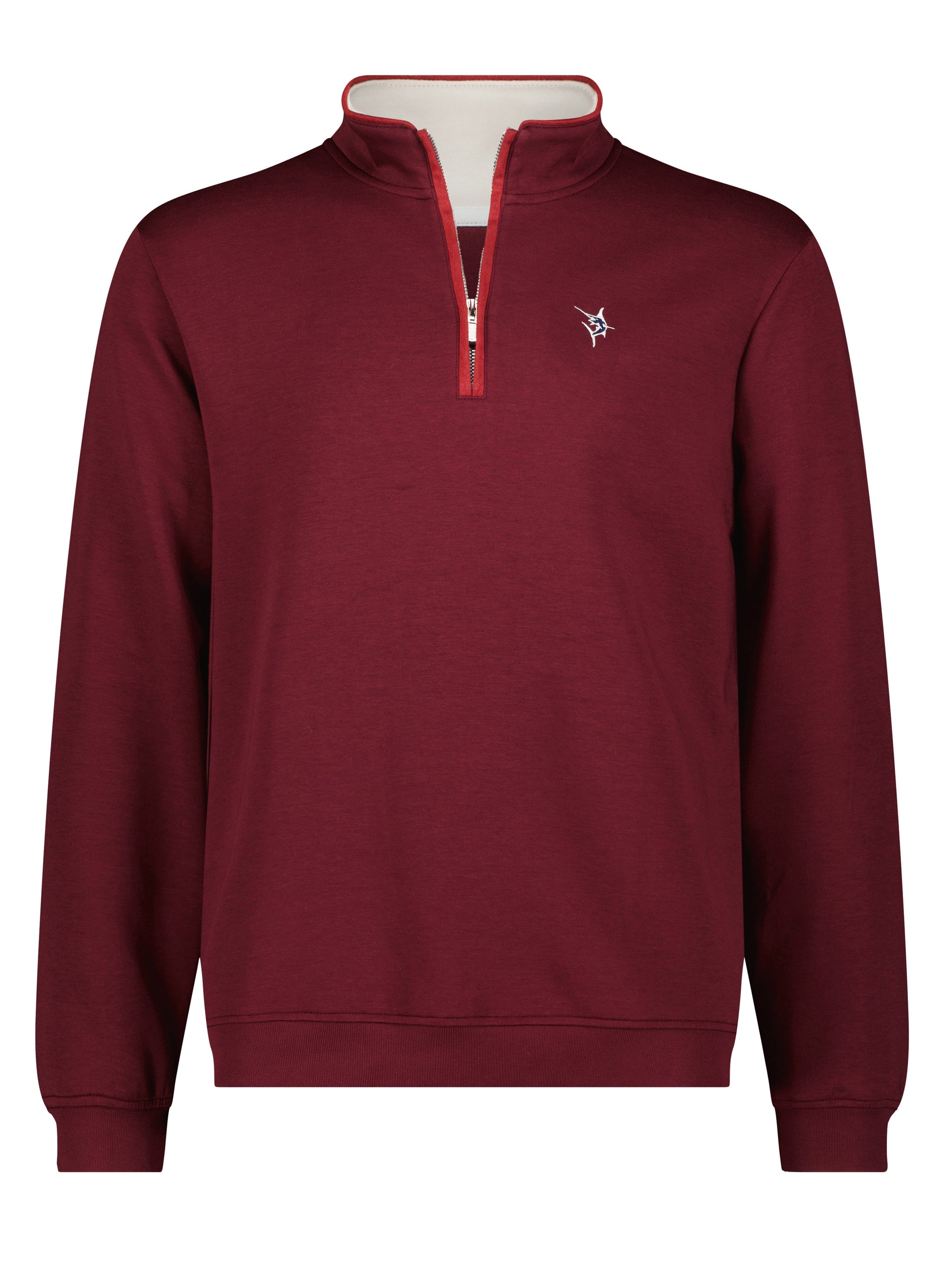 Turnberry Quarter Zip Smooth Knit burgundy top with white interior collar left chest logo on Tampa Home & Garden Store