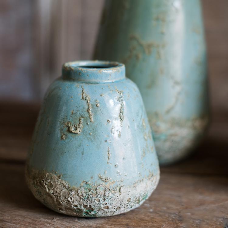 RusticReach turquoise ceramic vase pair with rustic glaze on Tampa Home & Garden Store