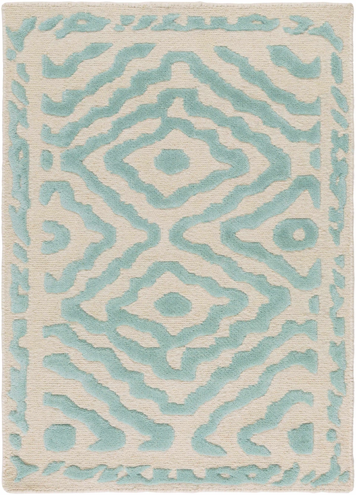 Tuskahoma Premium Area Rug by Boutique Rugs: turquoise abstract pattern on cream background on Tampa Home & Garden Store
