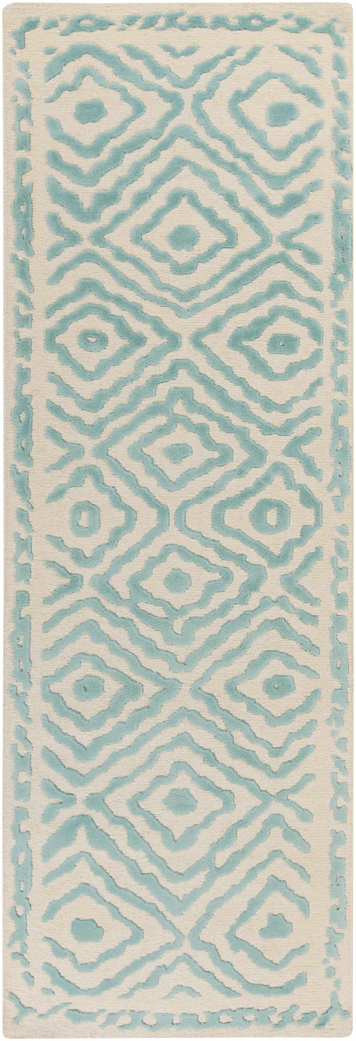Rug Tuskahoma Area Carpet by Boutique Rugs ivory turquoise geometric ikat runner on Tampa Home & Garden Store