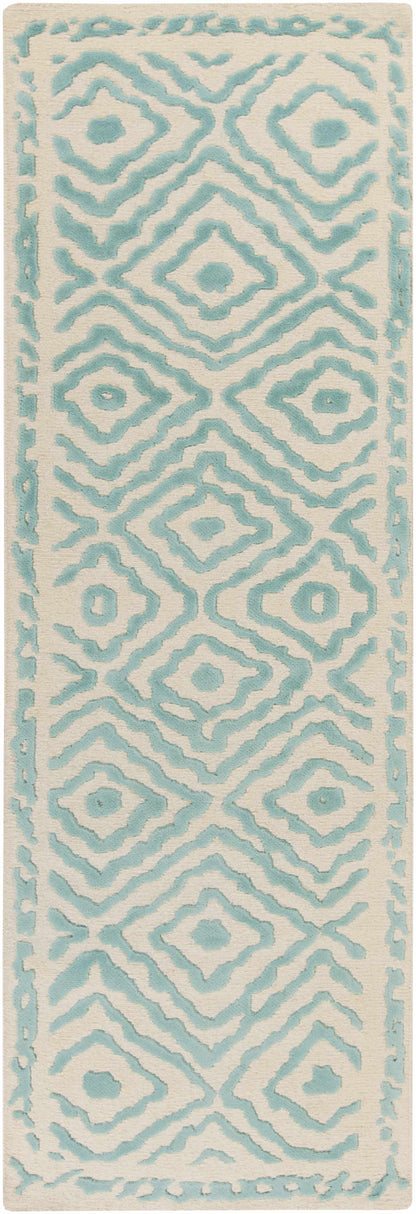 Rug Tuskahoma Area Carpet by Boutique Rugs ivory turquoise geometric ikat runner on Tampa Home & Garden Store