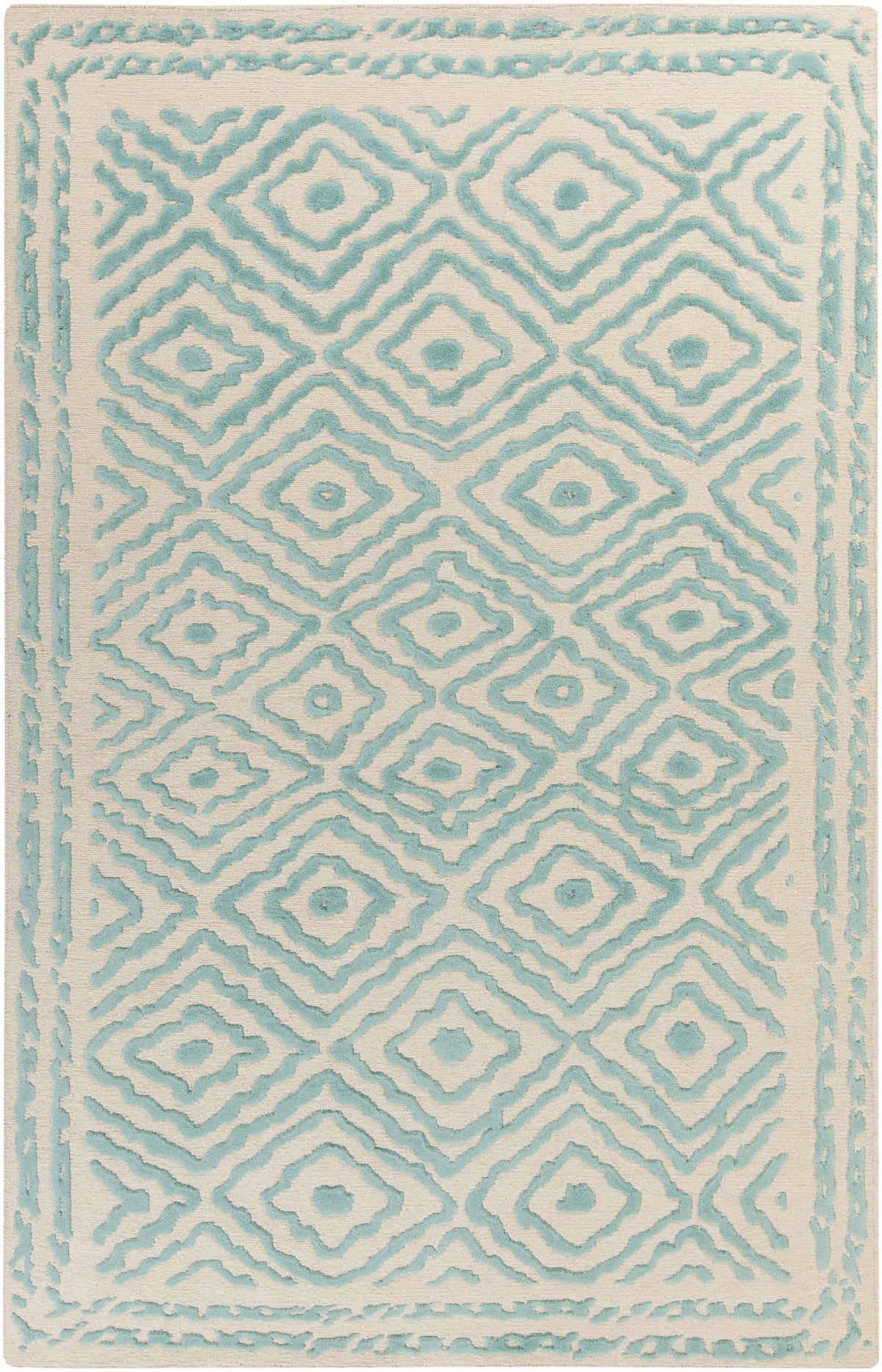 Tuskahoma premium area carpet rug, cream with turquoise diamond lattice border Boutique Rugs on Tampa Home & Garden Store
