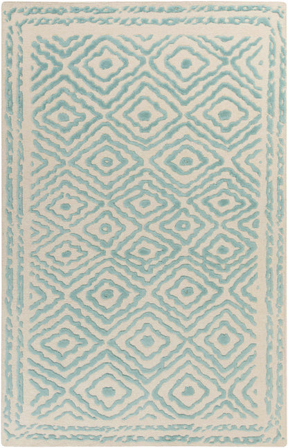 Tuskahoma premium area carpet rug, cream with turquoise diamond lattice border Boutique Rugs on Tampa Home & Garden Store