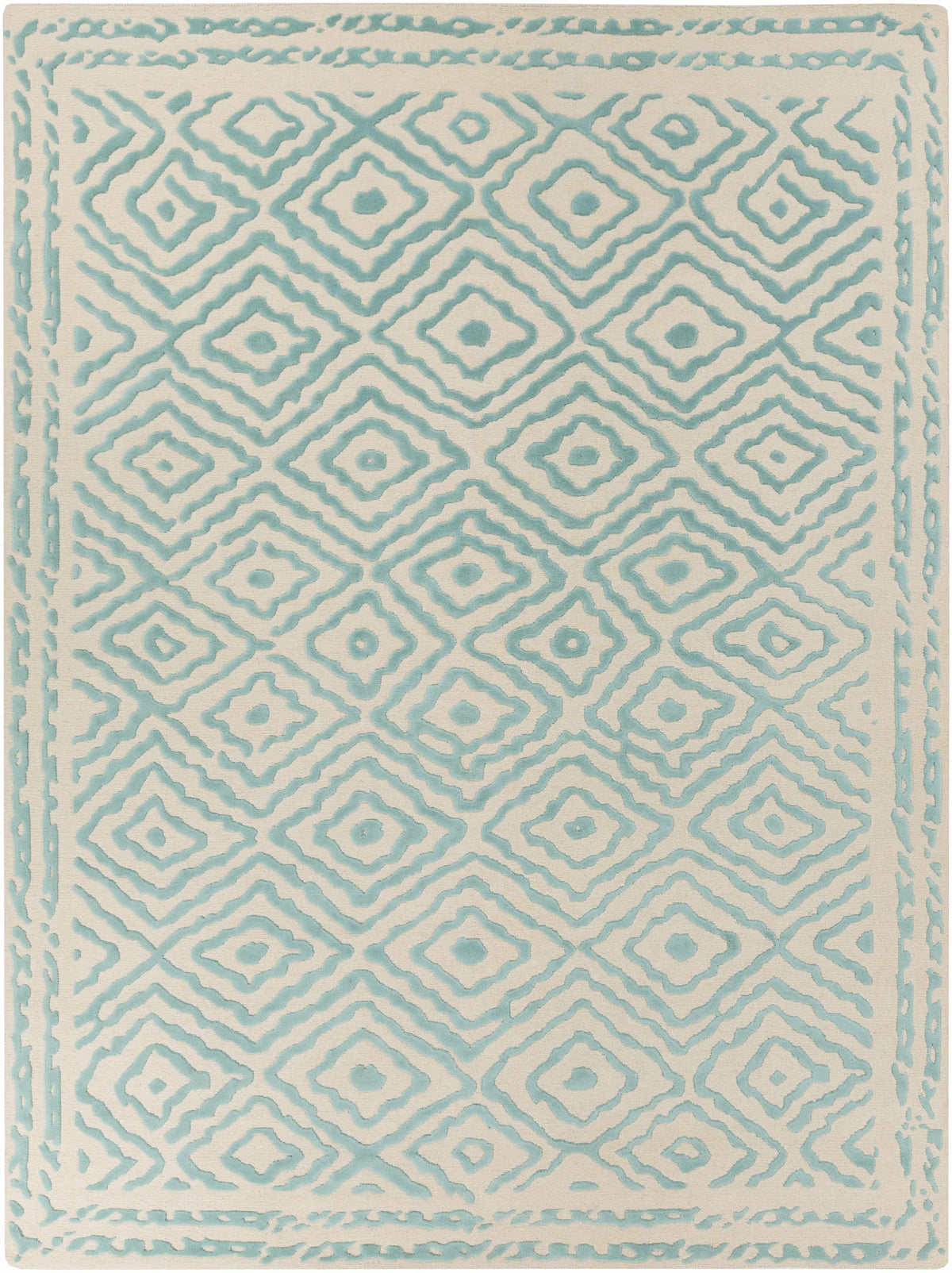 Boutique Rugs Tuskahoma Area Rug turquoise geometric diamond pattern on cream background on Tampa Home & Garden Store