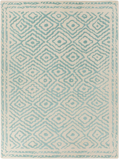 Boutique Rugs Tuskahoma Area Rug turquoise geometric diamond pattern on cream background on Tampa Home & Garden Store