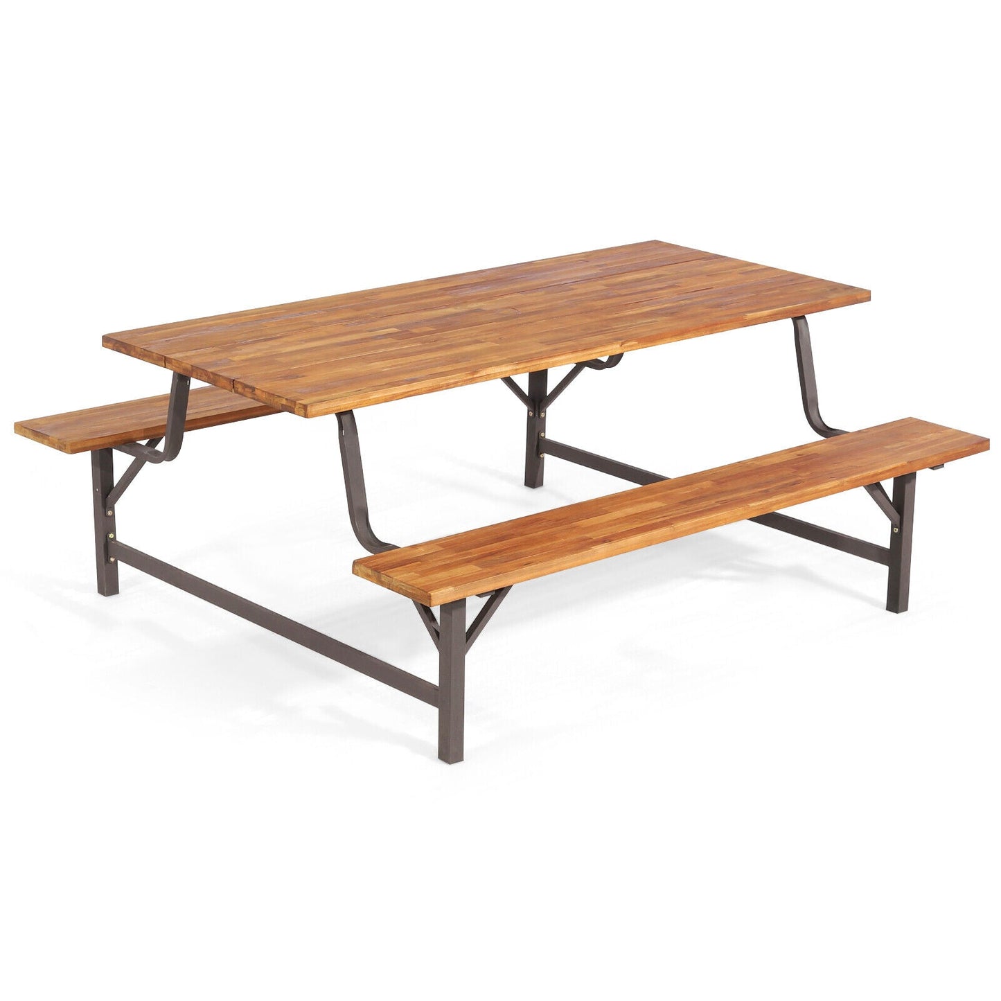 Juego de mesa de picnic y bancos para exteriores de 6 personas con orificio para sombrilla de 2 pulgadas
