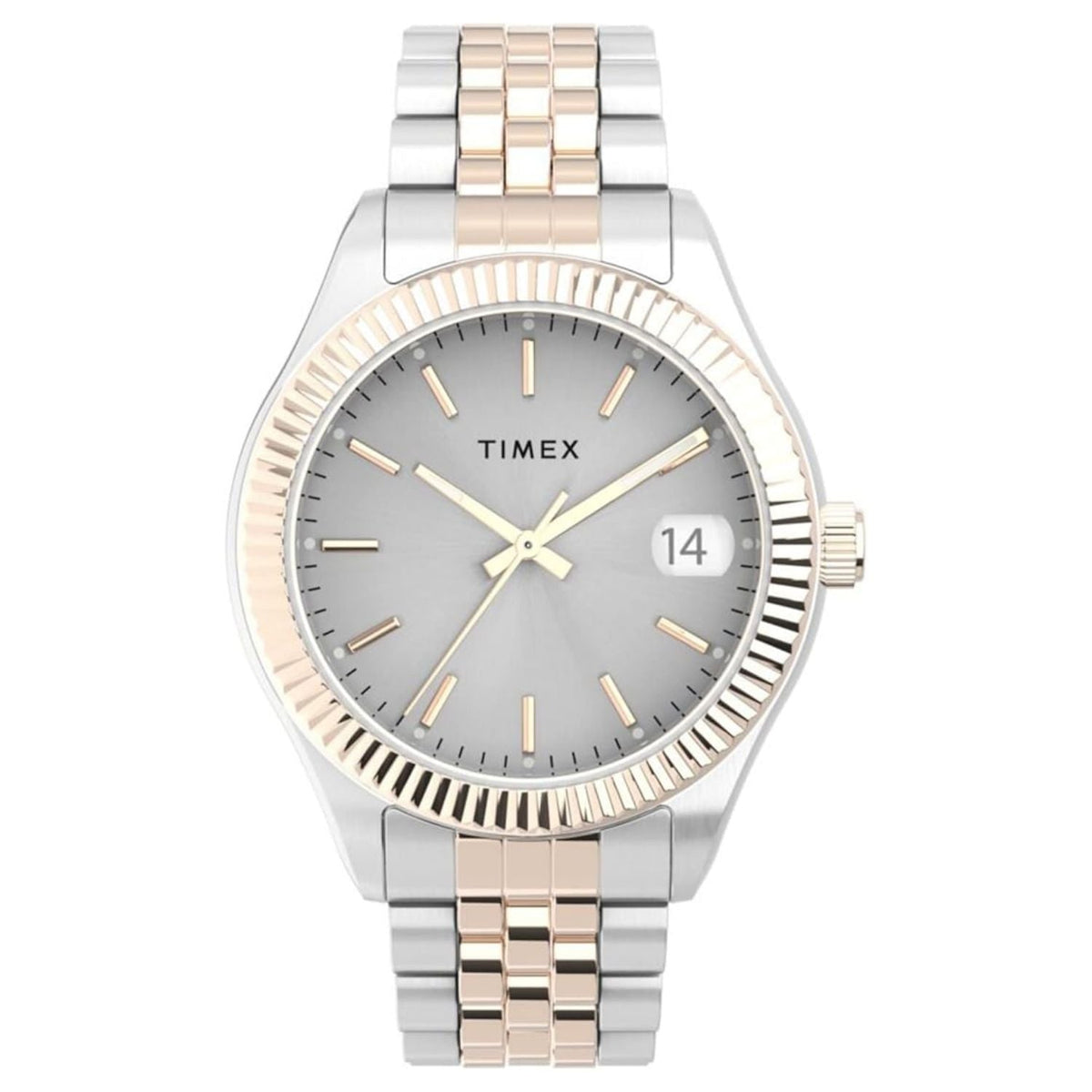 Timex Women's Classic watch, two-tone silver-rose bracelet, grey dial with date window on Tampa Home & Garden Store