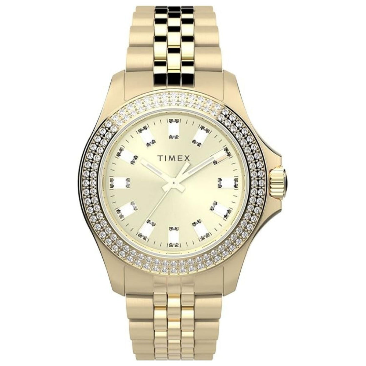 Timex New Arrivals Women's Classic gold-tone watch with crystal bezel and link bracelet on Tampa Home & Garden Store