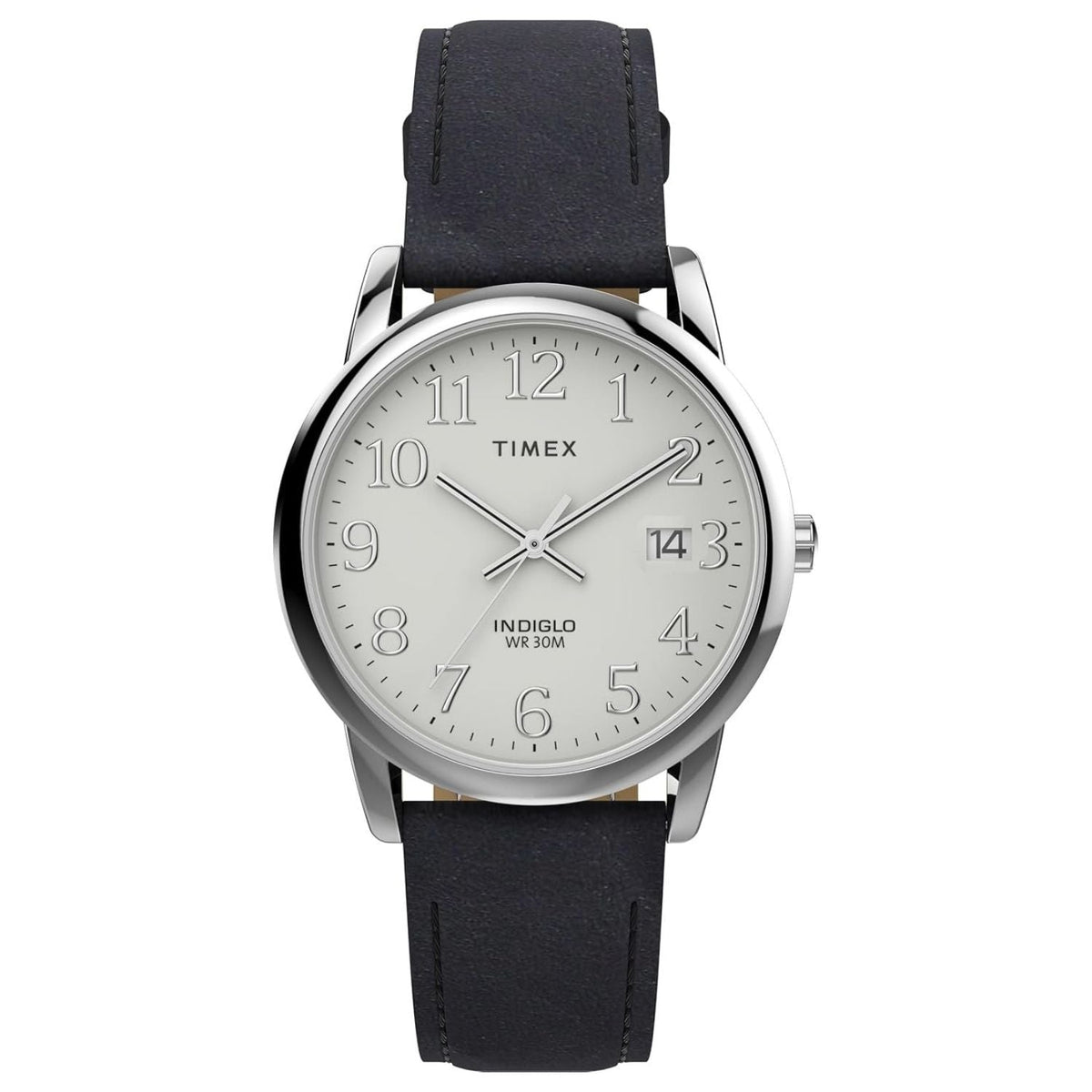Timex watch silver case white dial black leather strap Indiglo feature on Tampa Home & Garden Store