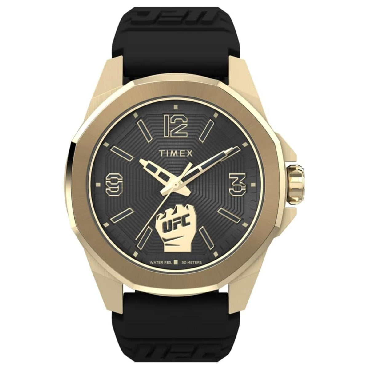 Timex men's classic wristwatch with gold-tone case and black strap UFC dial on Tampa Home & Garden Store