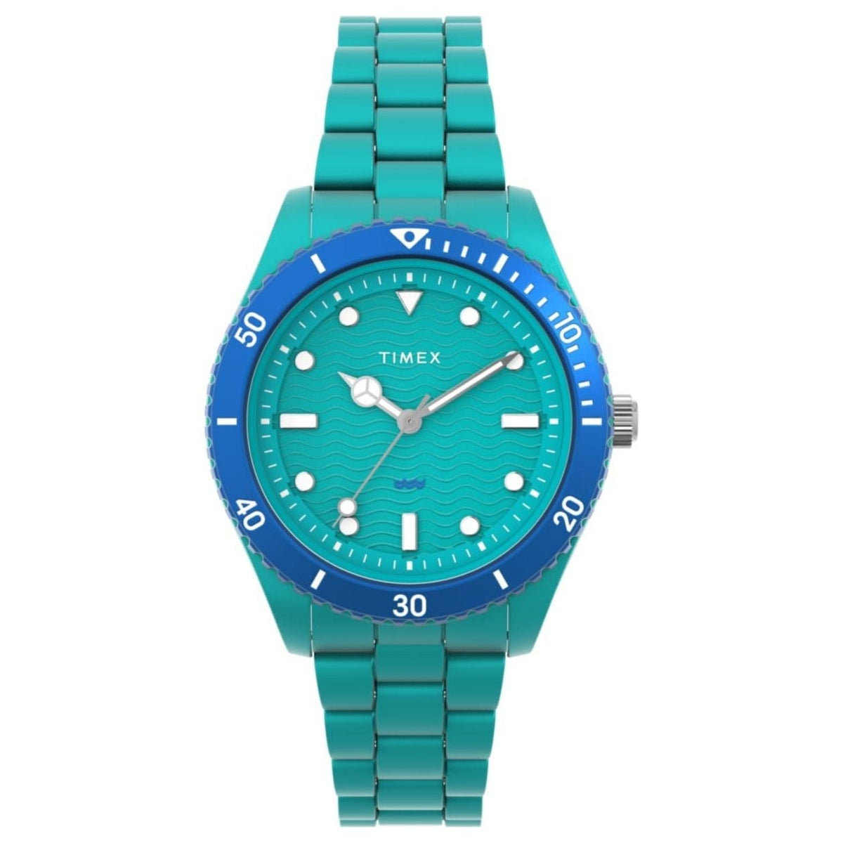 Timex men's unisex classic watch with teal bracelet, turquoise dial and blue bezel on Tampa Home & Garden Store