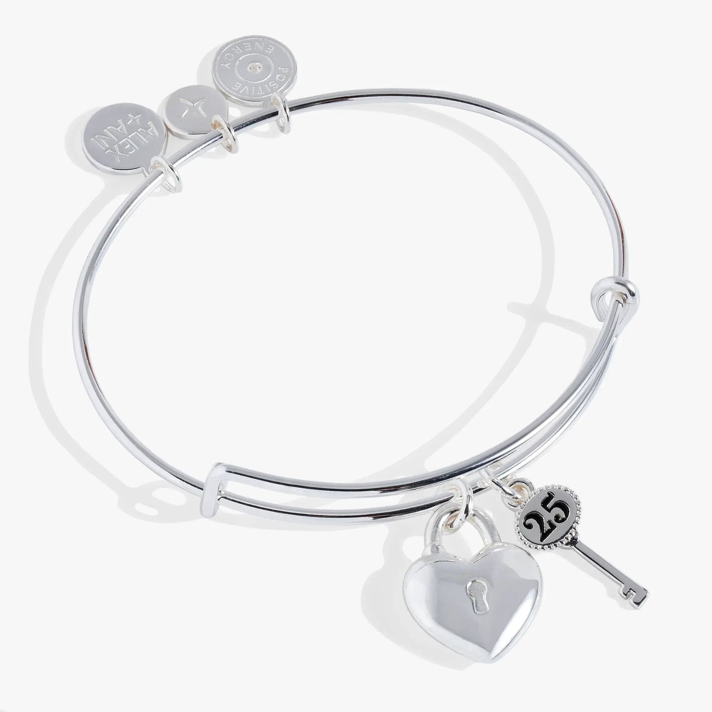 Bangle: 25th Anniversary by Alex and Ani, silver-tone with three round charm discs on Tampa Home & Garden Store
