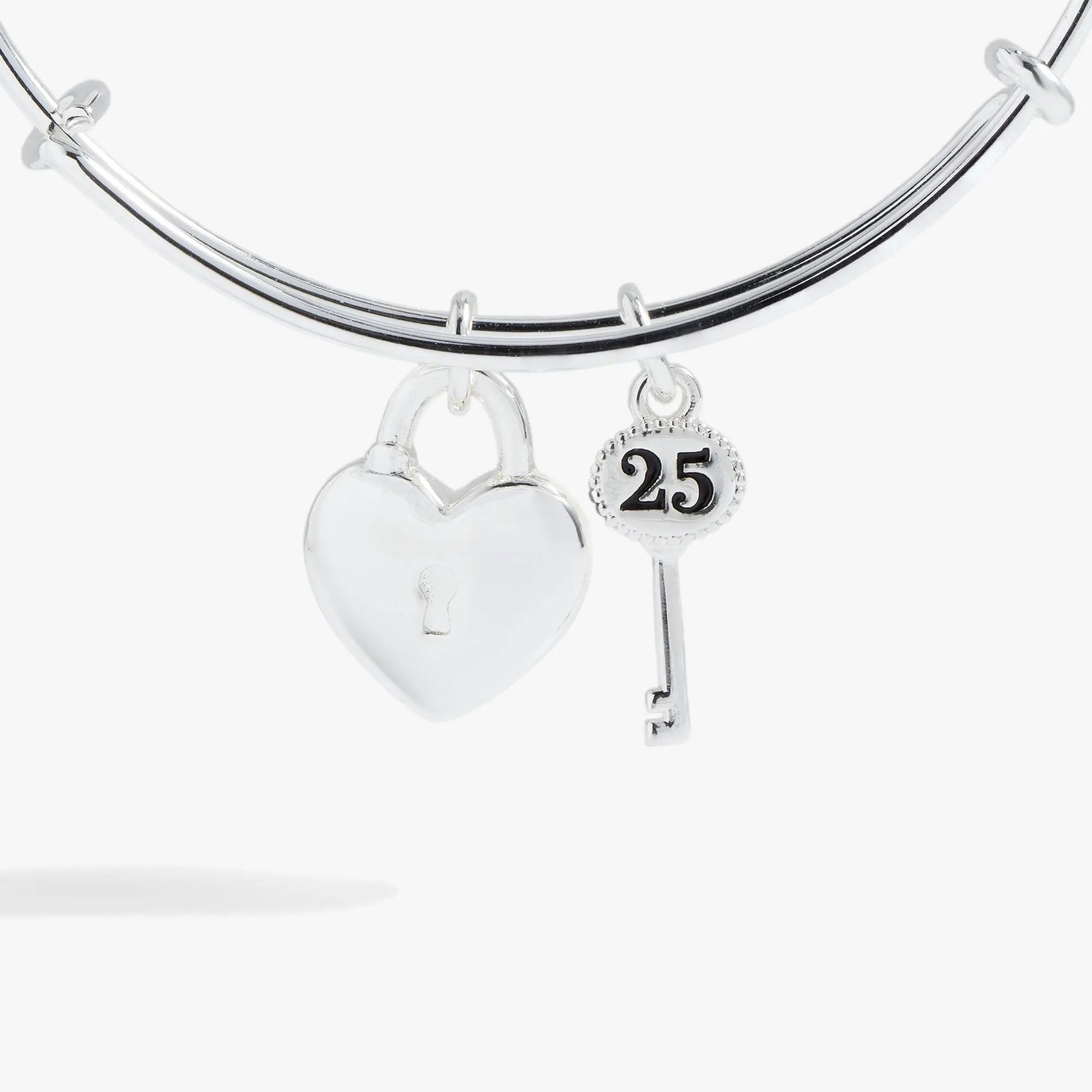 ALEX AND ANI 25th Anniversary Bangle in silver-tone with two charms: heart and 25 charm on Tampa Home & Garden Store