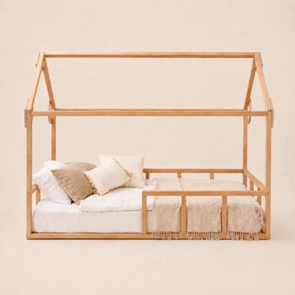 Twin Size Montessori House Bed with Fence in natural wood by Goodevas on Tampa Home & Garden Store