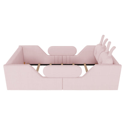 Twin size pink upholstered platform bed with rabbit cushion HouseOfZazla on Tampa Home & Garden Store