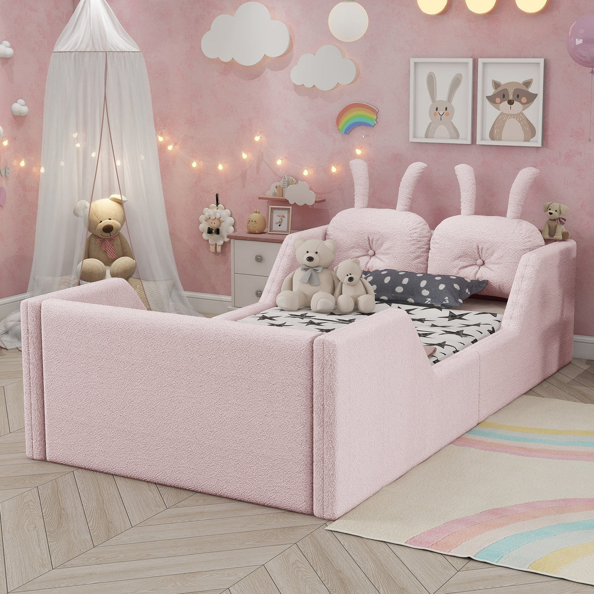 Twin size pink upholstered platform bed with rabbit cushion by HouseOfZazla on Tampa Home & Garden Store
