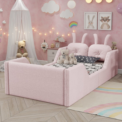 Twin size pink upholstered platform bed with rabbit cushion by HouseOfZazla on Tampa Home & Garden Store