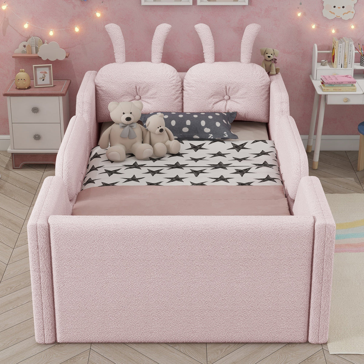 Twin size pink upholstered platform bed with rabbit cushion by HouseOfZazla on Tampa Home & Garden Store