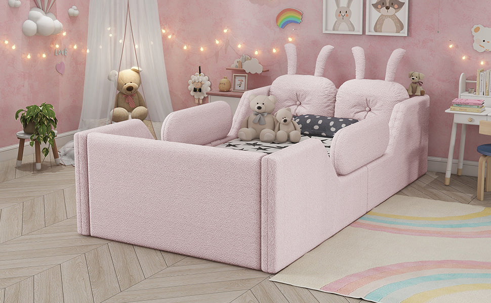Twin size pink upholstered platform bed with rabbit cushion accents by HouseOfZazla on Tampa Home & Garden Store