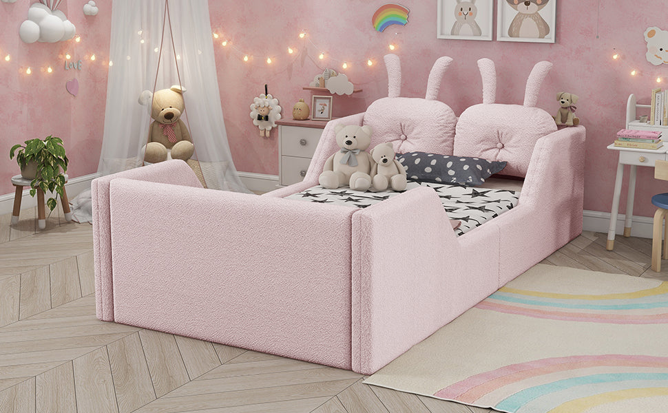 Twin size pink upholstered platform bed with bunny-ear headboard cushions by HouseOfZazla on Tampa Home & Garden Store