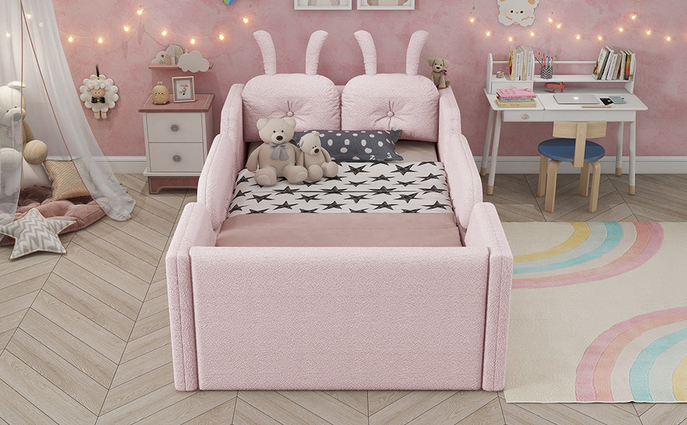 Twin size pink upholstered platform bed with rabbit cushion by HouseOfZazla on Tampa Home & Garden Store