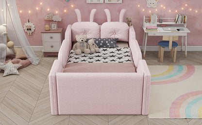 Twin size pink upholstered platform bed with rabbit cushion by HouseOfZazla on Tampa Home & Garden Store