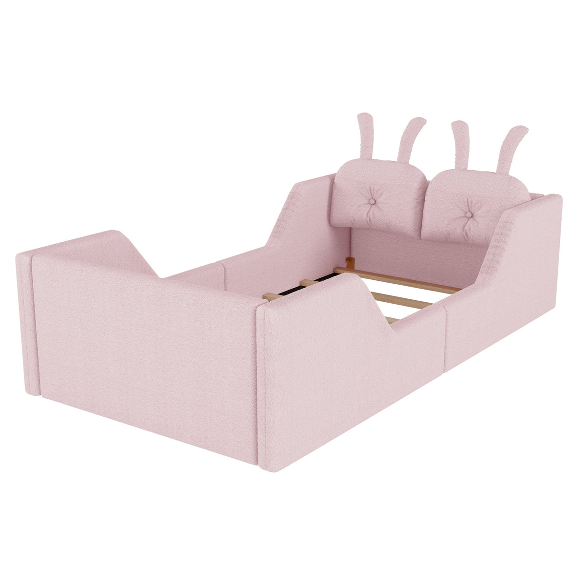 Twin size upholstered platform bed with rabbit cushion in pink by HouseOfZazla on Tampa Home & Garden Store