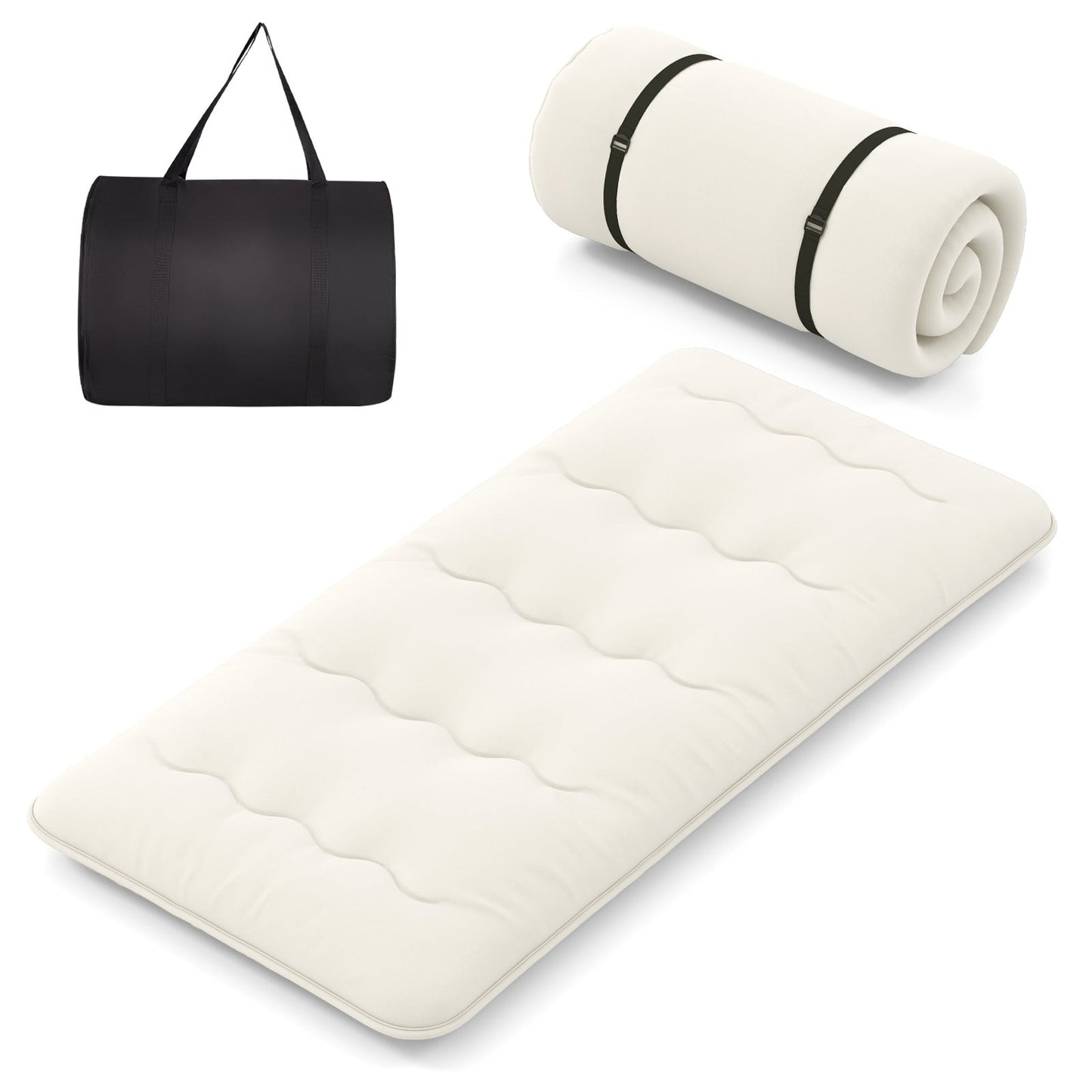 GemGear futon mattress floor sleeping pad beige washable cover; unfolded pad, black carry bag on Tampa Home & Garden Store