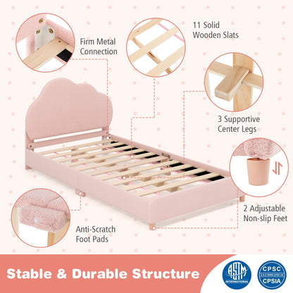 Twin Bed Frame with Height-Adjustable Headboard and Sturdy Wooden Slats